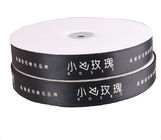 custom cheap black satin ribbon in roll with gold logo stamping manufactuer