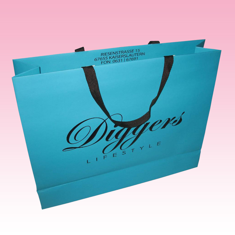 custom blue paper merchandise bags printing manufacturer with full color