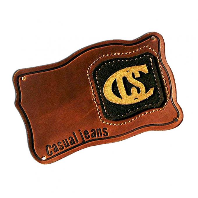 apparel genuine leather label stamped tags black leather patch logo factory