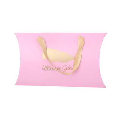 Custom Printed Paper Pillow Boxes With Handle Rope – Luxury Gift Packaging With Silver Foil Logo
