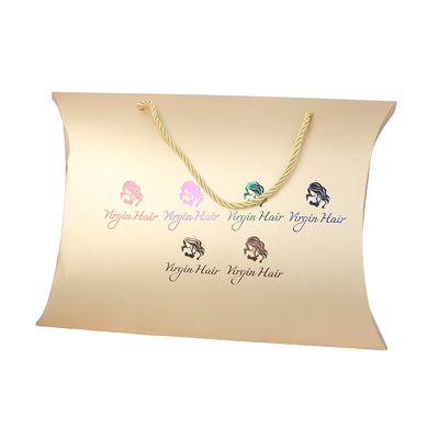 Custom Printed Paper Pillow Boxes With Handle Rope – Luxury Gift Packaging With Silver Foil Logo