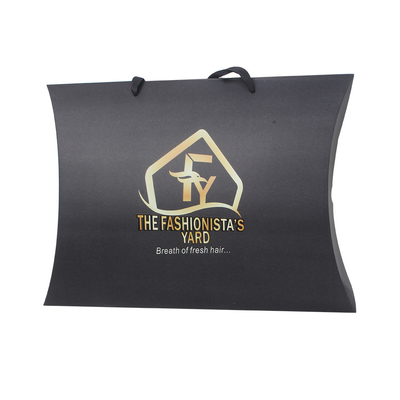 Custom Paper Black Pillow Box With Silver Foil Stamping Logo – Luxury Printed Packaging Manufacturer