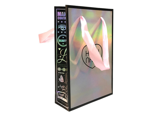 Custom Printed Black Paper Clothing Shopping Bags with Hologram Logo Supplier