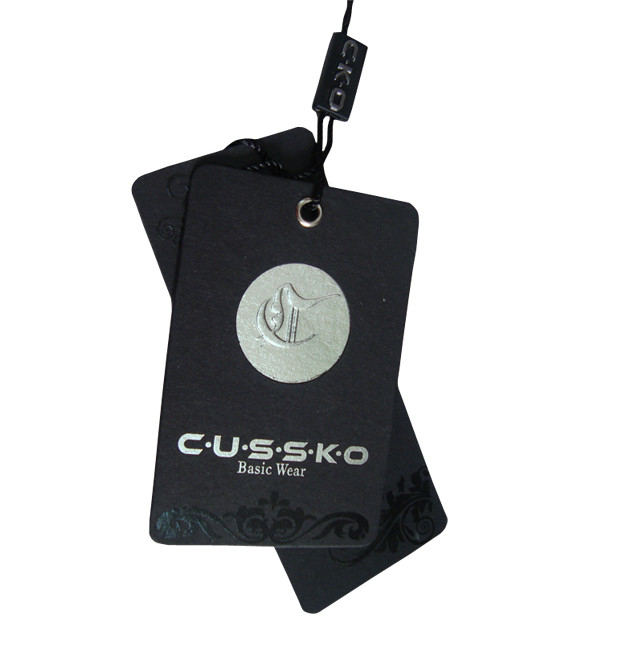 custom garment paper tag with seal tag embossed silver stamping logo for T-shirt