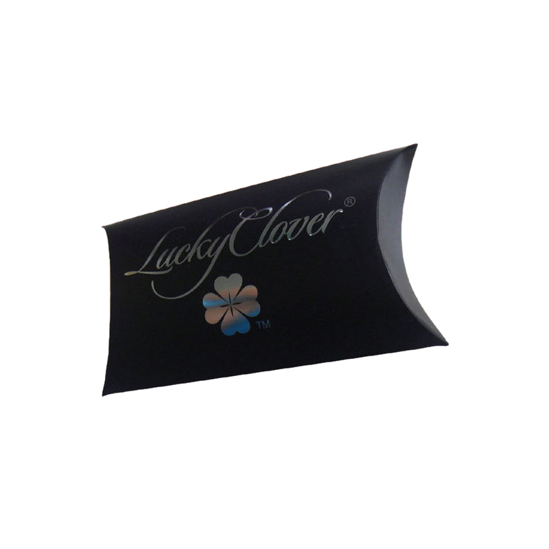 Custom Black Paper Pillow Box With Silver Foil Stamping Logo – Luxury Printed Packaging Manufacturer
