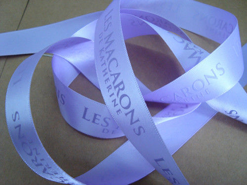custom luxury double faced satin ribbon with embossed logo for sale factory